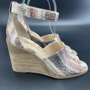 New Vince Camuto Deedriana Womens 8.5M Leather Taupe Multi Vintage Marble Wedges
